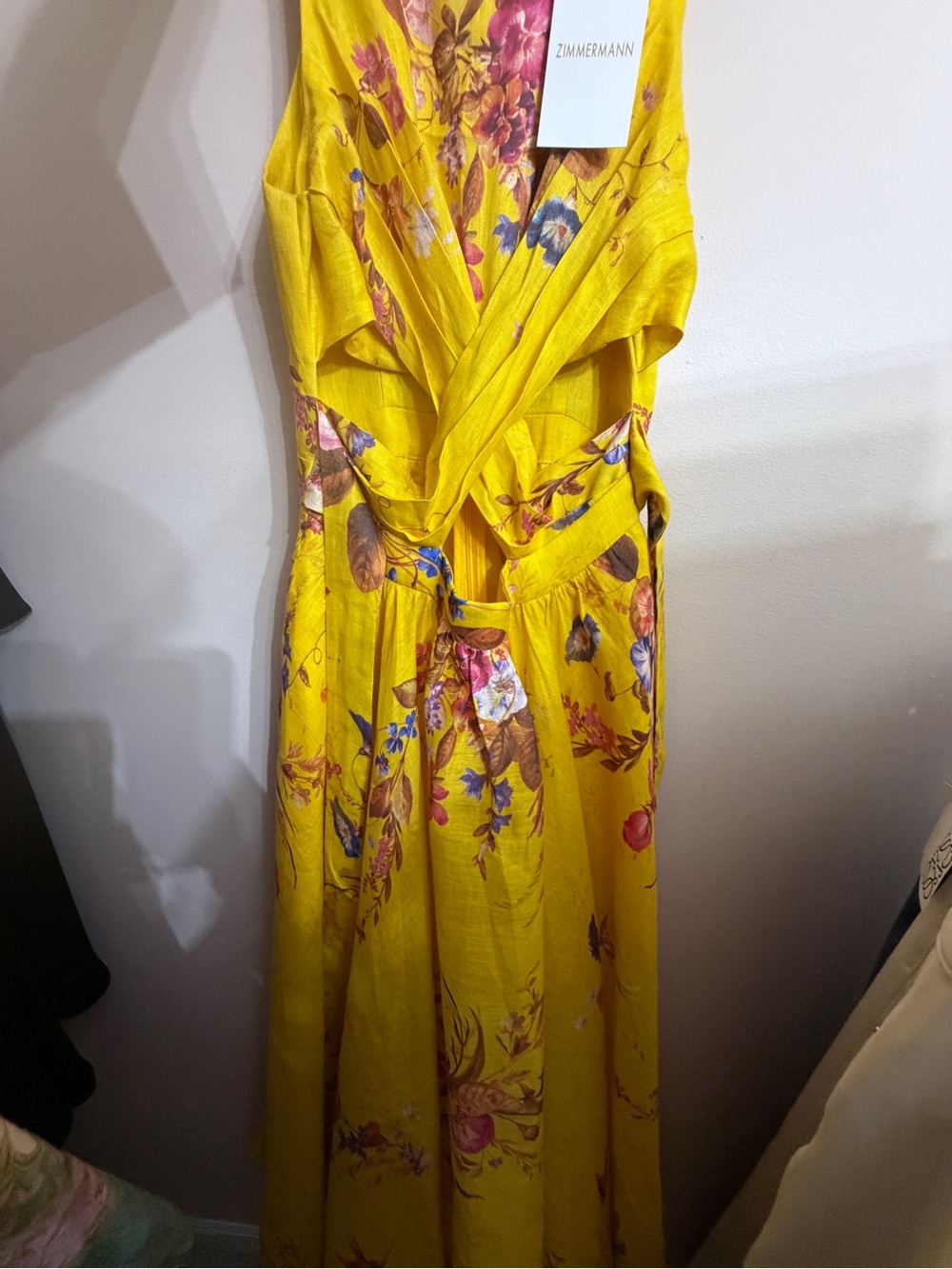 Zimmermann Bright Yellow Floral Twist-Front Maxi Dress